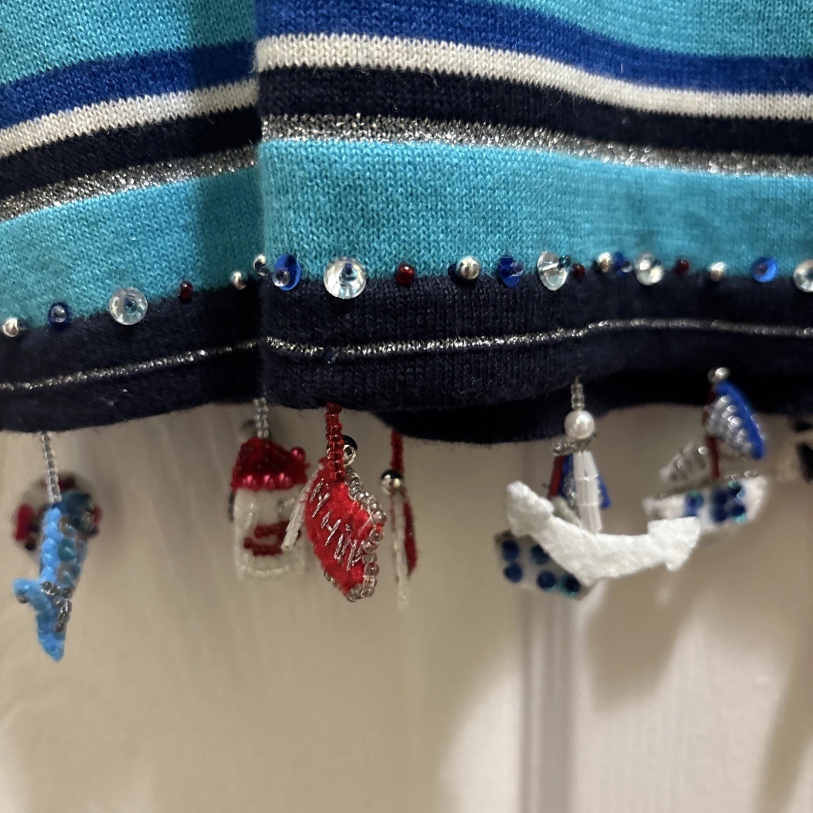 VTG Jack B Quick Cardigan Sweater Womens Petite Medium Turquoise Nautical Themed