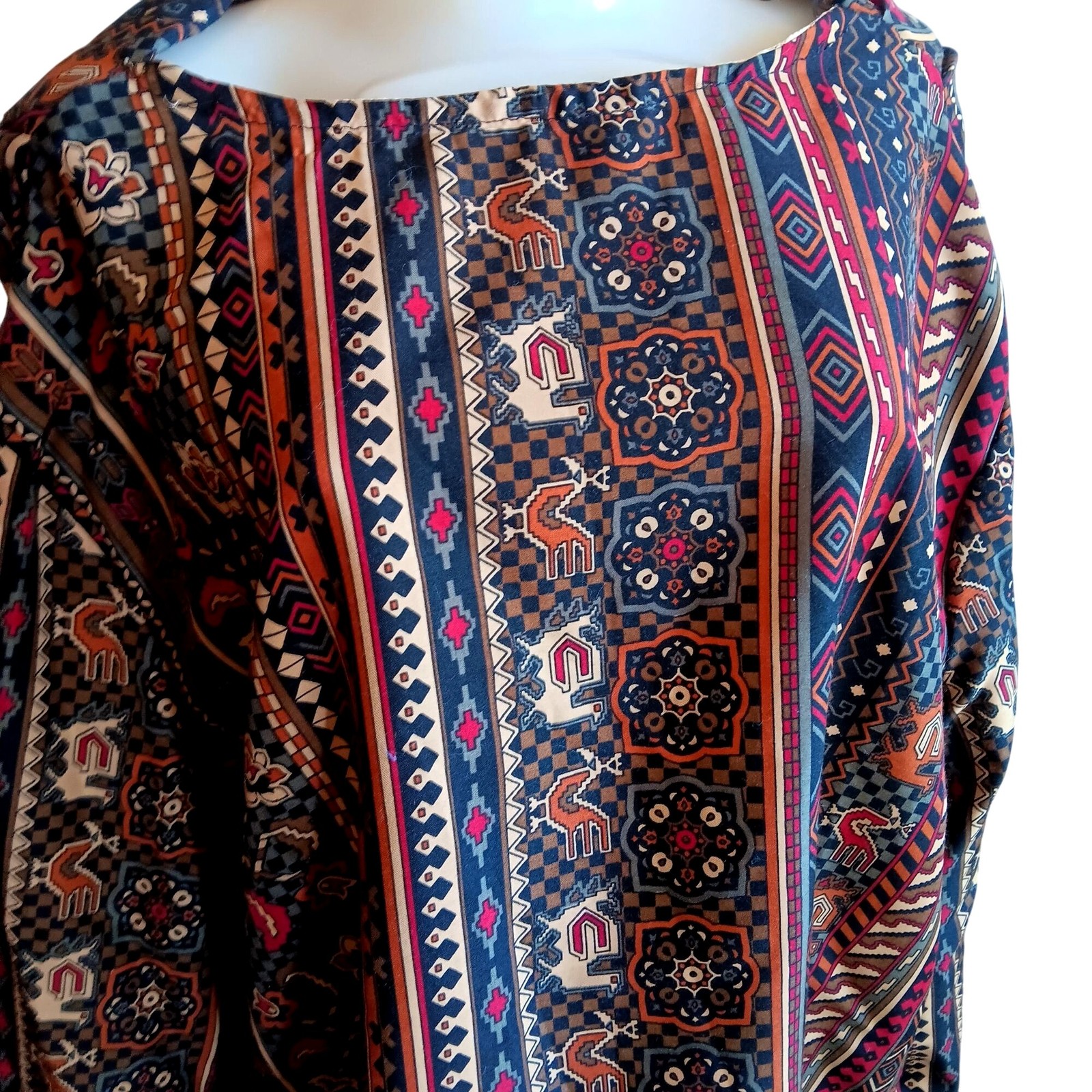 XXL True Vintage Top 1970’s Bohemian Geometric Print Long Sleeve Blouse handmade