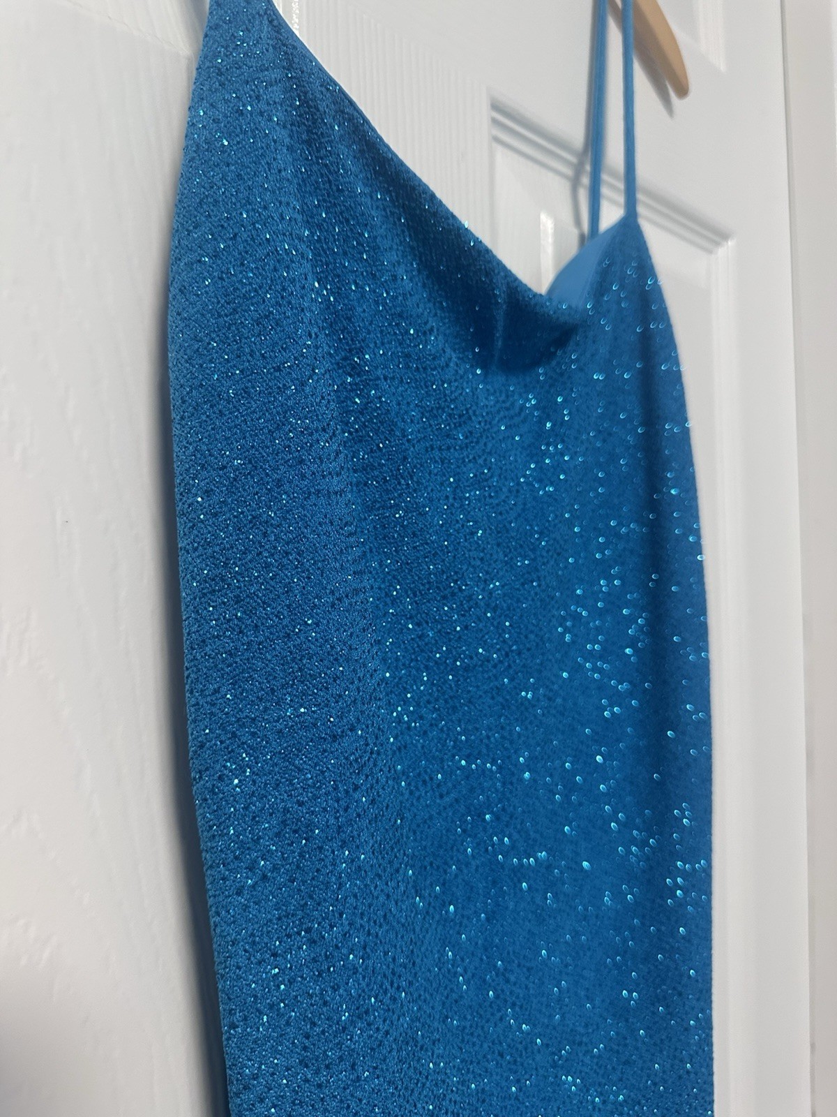 Vintage 1990s Y2K City Triangle Teal Sparkle Dress Size Large Formal Party Long