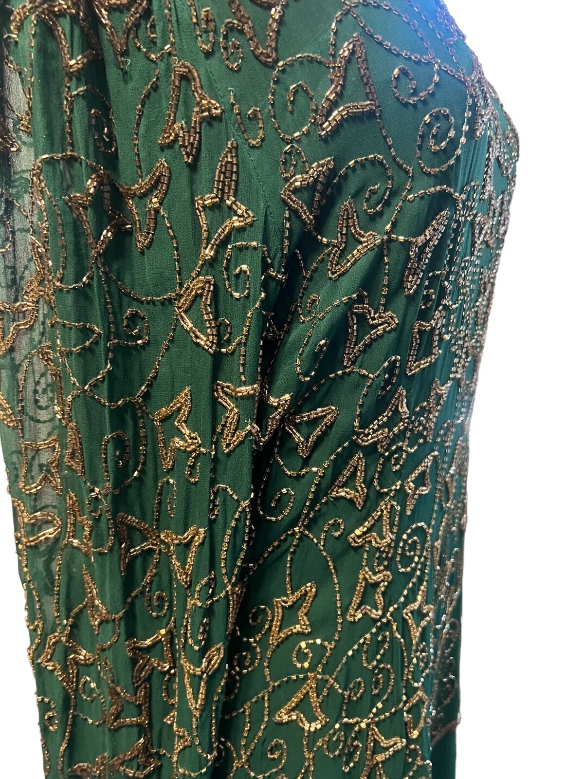 Vintage Evening Gown Niteline by Della Roufogali Green beaded Long sleeve, SZ 16