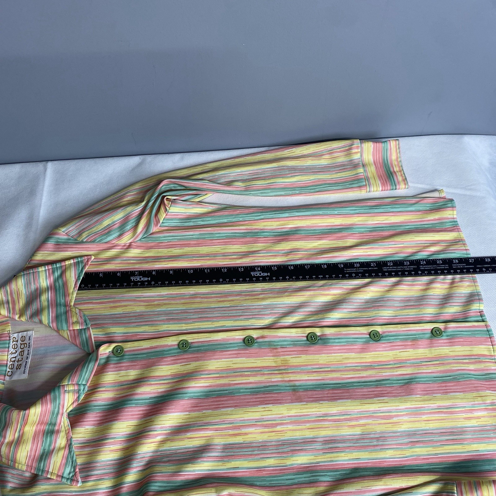 Vintage 70s Center Stage Button Down Shirt Women Medium Yellow Stripe Disco Flaw