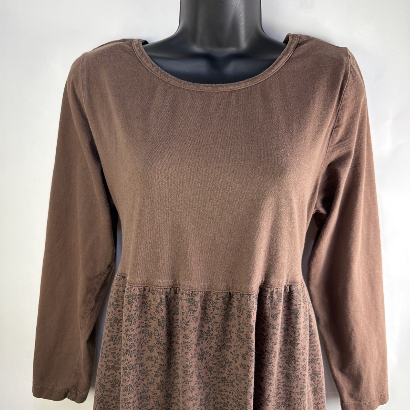 Vintage Cotton 2 Wear Long Sleeve Modest Brown Maxi Dress Size L