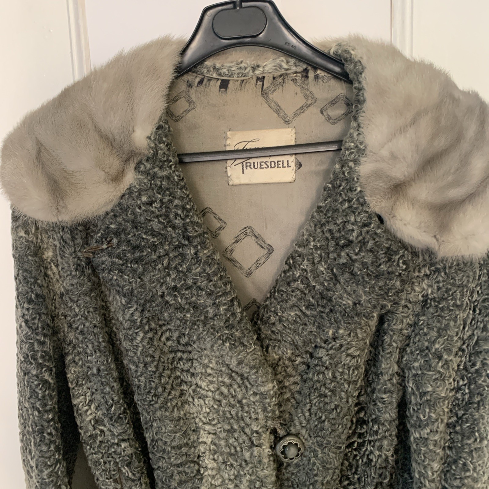 Vtg Gray Curly Persian Lamb Coat Fur Collar And Cuffs With Belt Small Truesdell