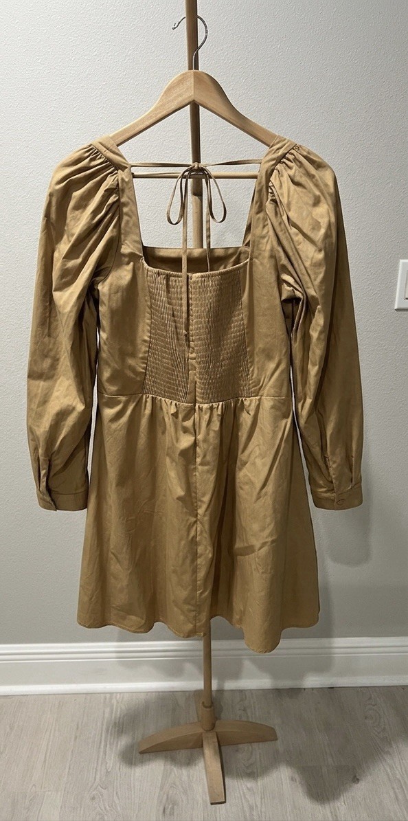 BY ANTHROPOLOGIE LONG-SLEEVE SQUARE-NECK POPLIN MINI DRESS Size XL