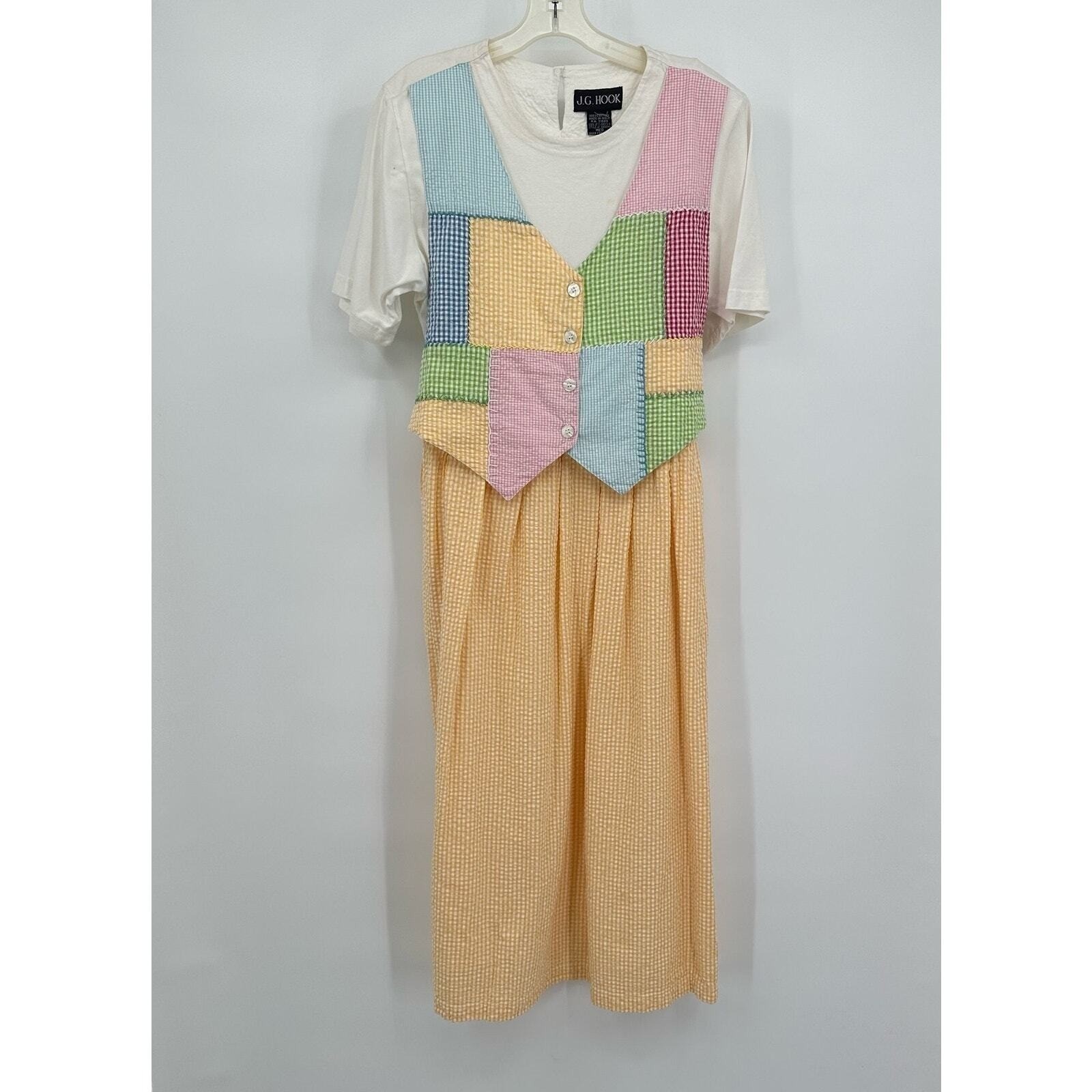 Vintage Cottagecore Seersucker Midi Dress Size M Pastel Pickic Shabby Chic 90s