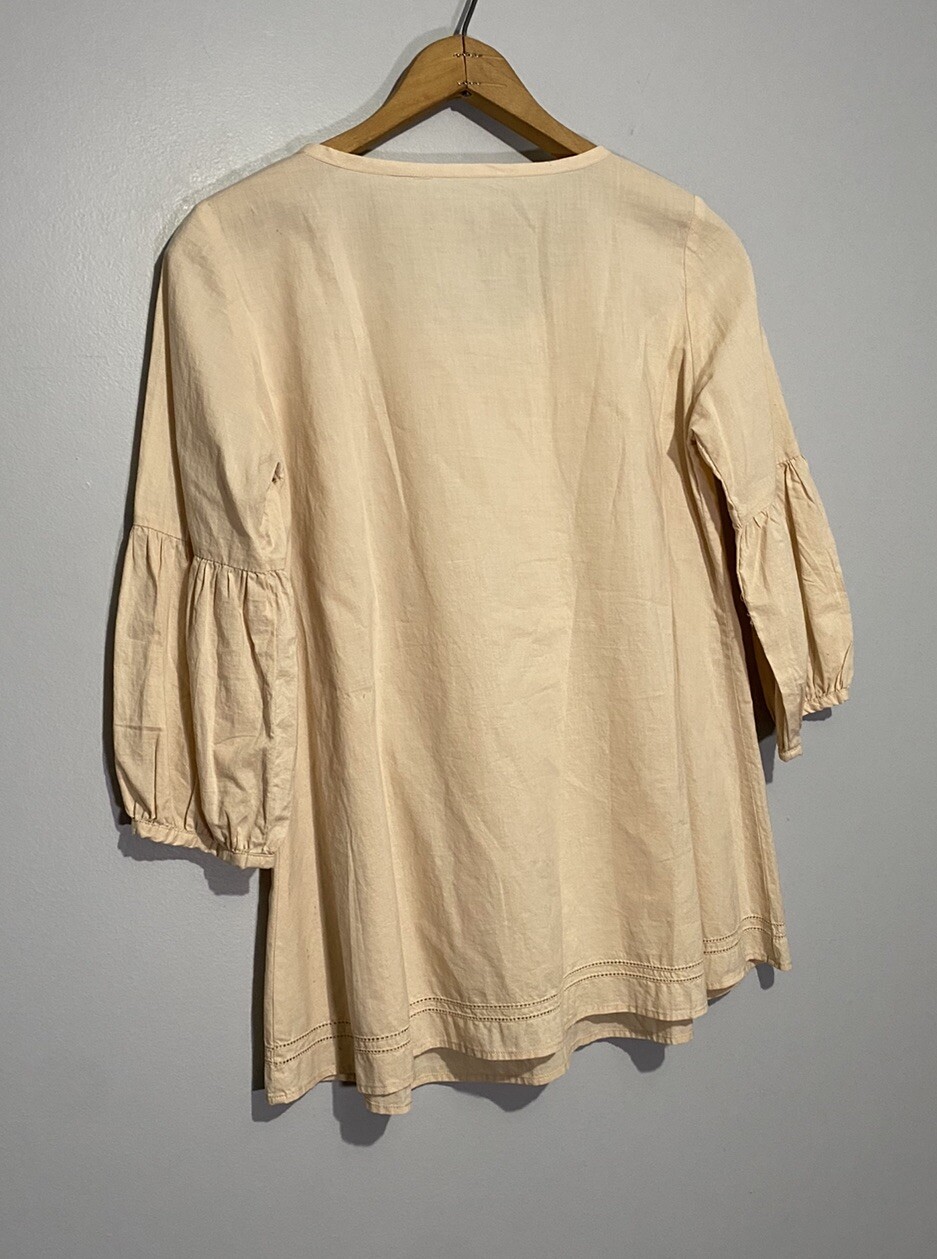 Vintage 70s Prairie Blouse Shirt Medium Cottagecore Ivory Ruffled 80s Housewife