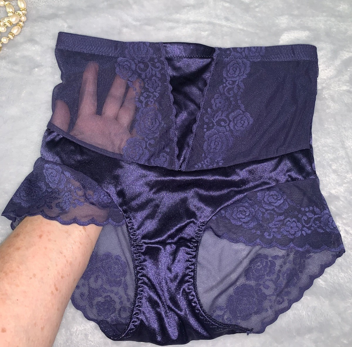 Shiny High Waist Stretch Satin Girdle Panty XL SHEER Panels 2 pair Lot