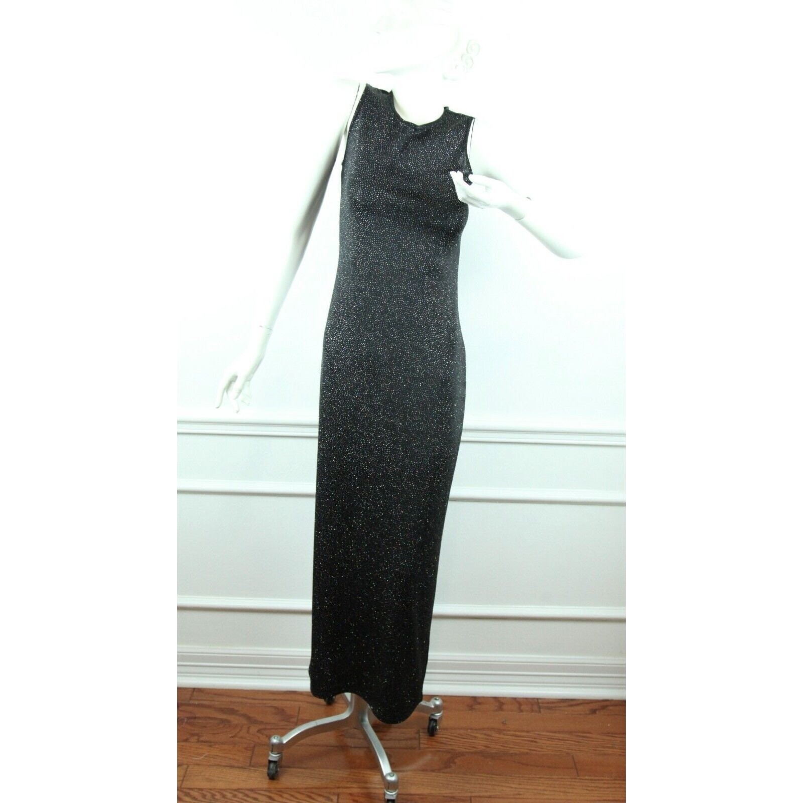 Vintage 90s Y2K Black Maxi Dress Stretch Sparkly Whimsigoth Fairy Grunge 3 4