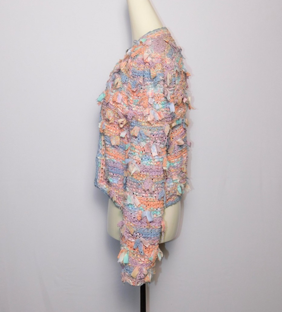 Vintage Women’s 1990s Estelle Gracer Pastel Ribbon-Knit Cardigan Sweater