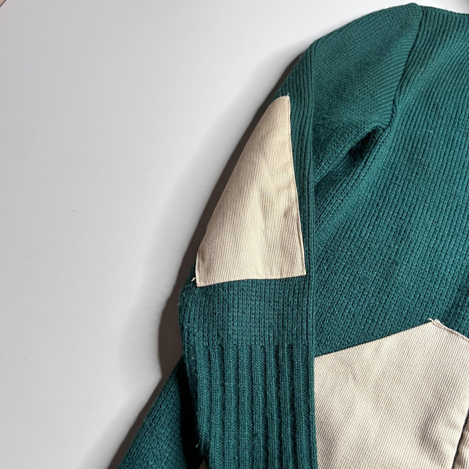 50s Vintage Hoodie Sweater M Green Hooded Full Zip Knit Jacket Pockets