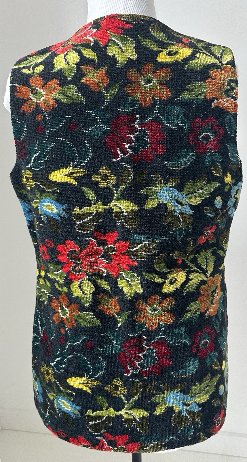 Vtg ALADDIN TAPESTRY VEST Women sz M Black Floral Fully Lined USA Made Mint!