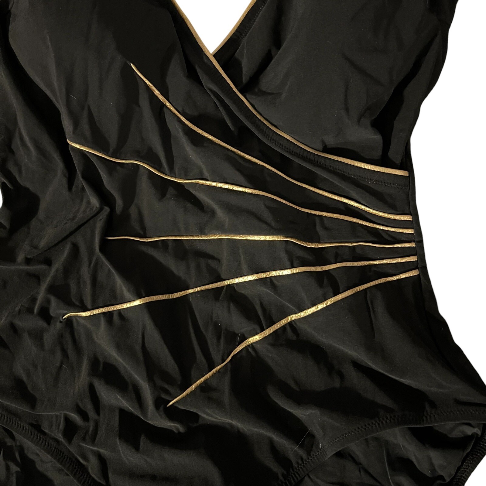 Vintage Gottex Swimsuit Black Gold Sunburst Size 16 Retro 80s Swimwear