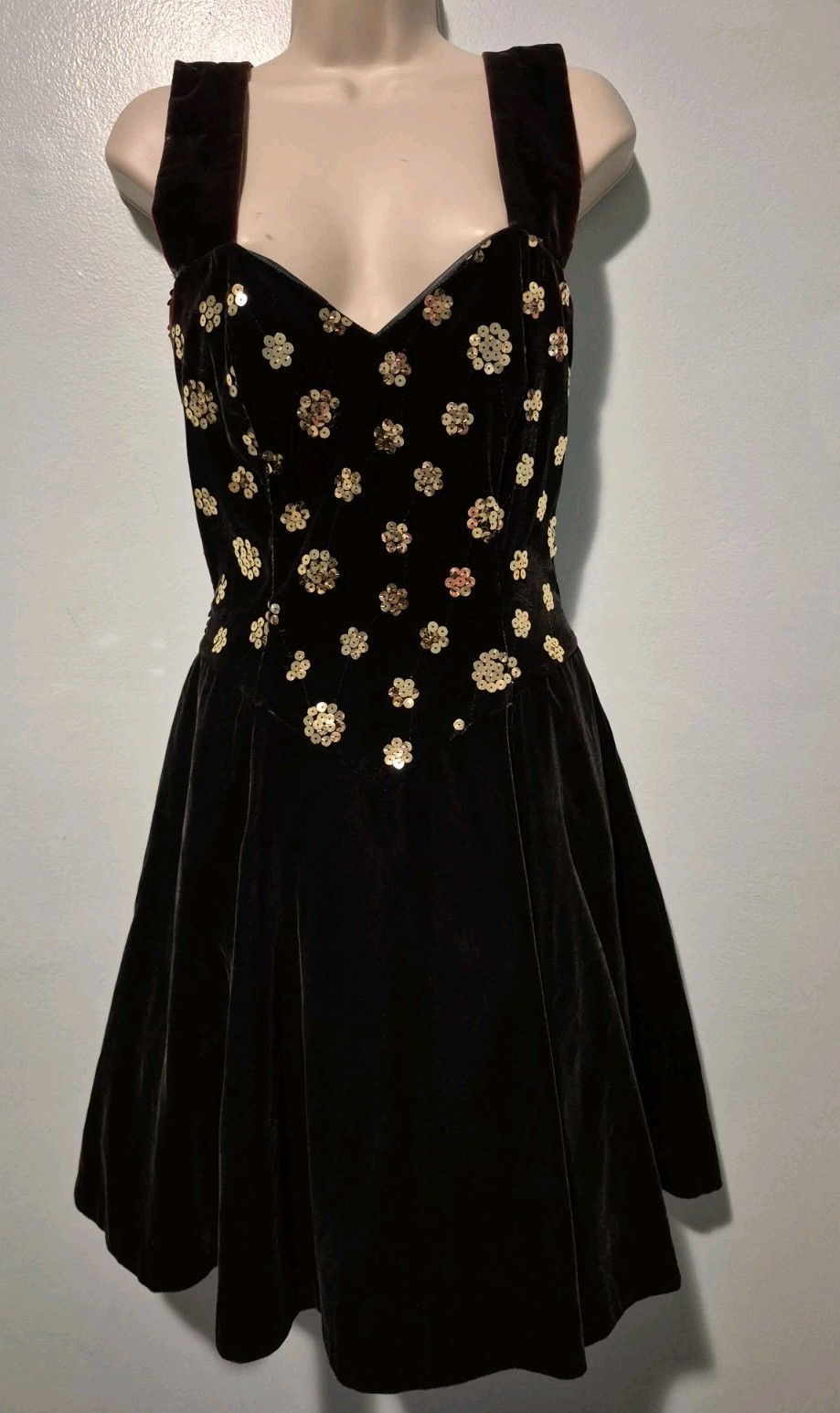 Vintage 80s? Gunne Sax Dress Emerald Green Velvet Sequin Mini Dress with…
