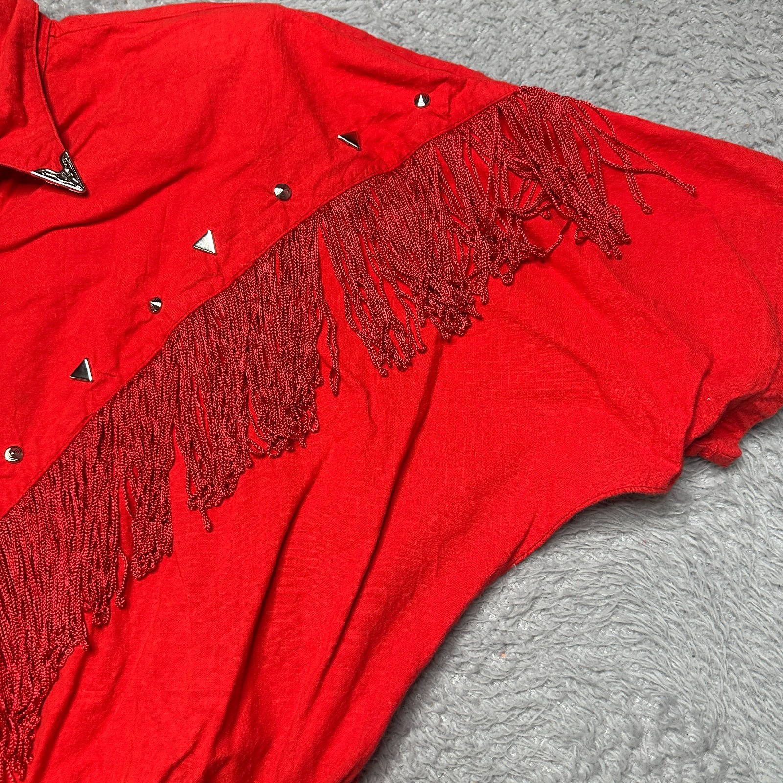 Vintage Western Dress Womens L Red Fringe Tassel Rodeo Square Dance