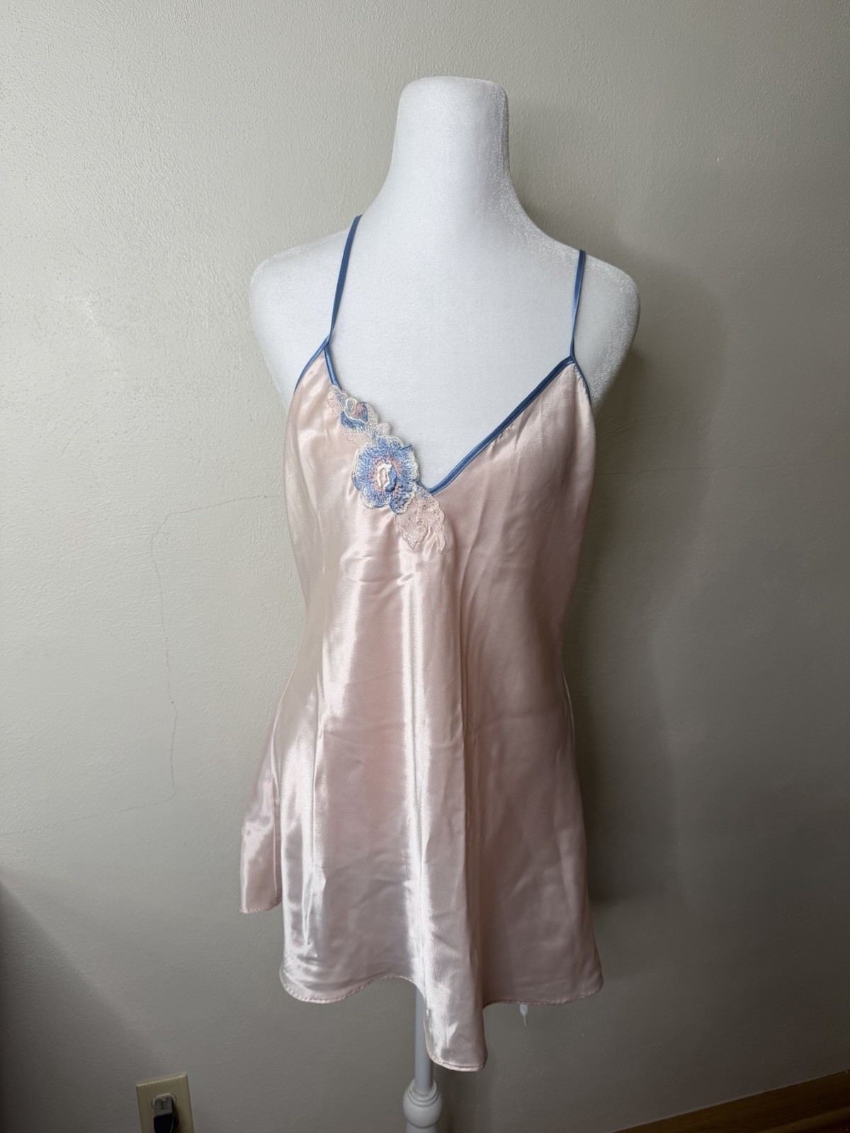 Vintage 80’s Val Mode Satin Chemise Slip Dress Women’s Size Medium Pink Floral