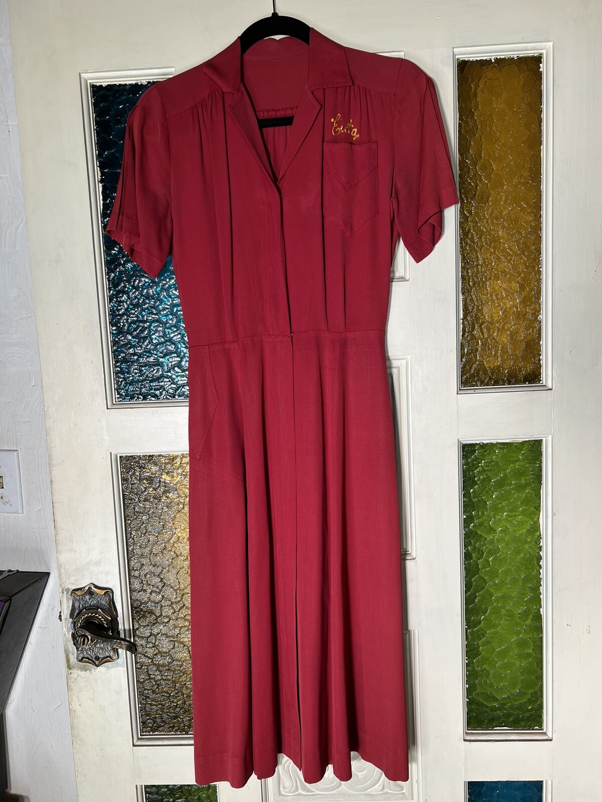 Vintage 40s Shell gasoline Bowling Dress Chainstitch Hot Rod Gabardine RARE Car