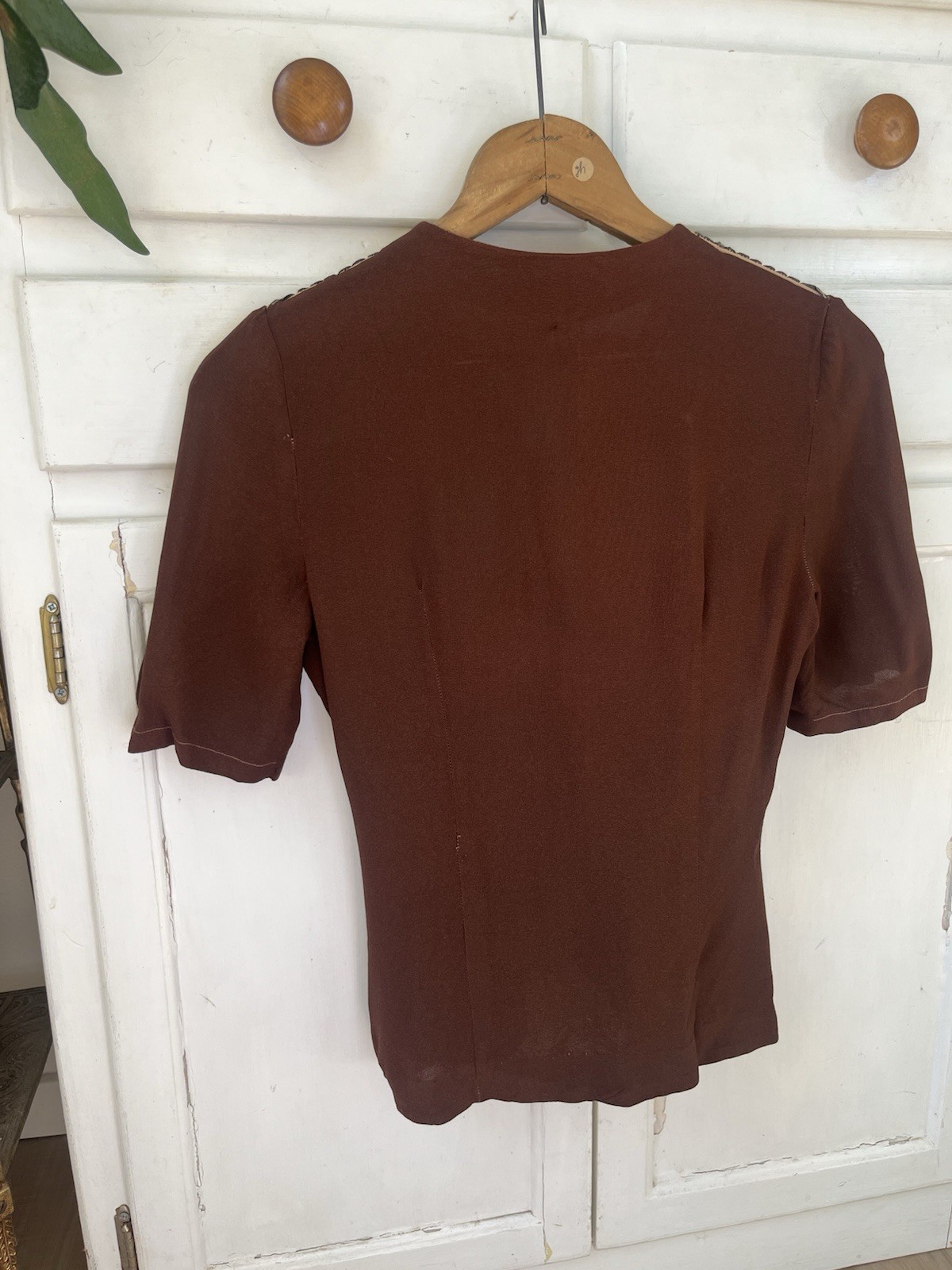 40s Art Deco Vintage Antique Brown Rayon Embroidered Soutache Gatsby Blouse Top