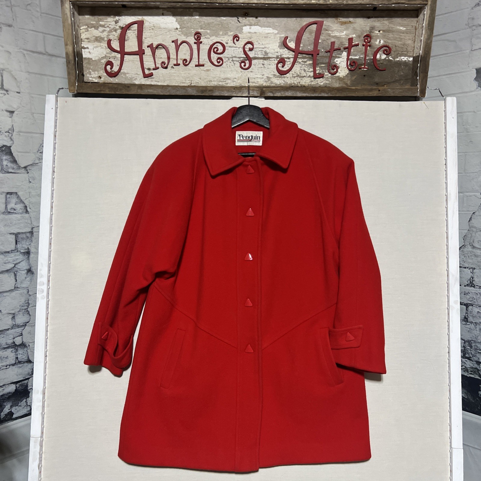 VTG 80s M Liman Penguin Wool Pea Coat Women Red 14 Union Made USA