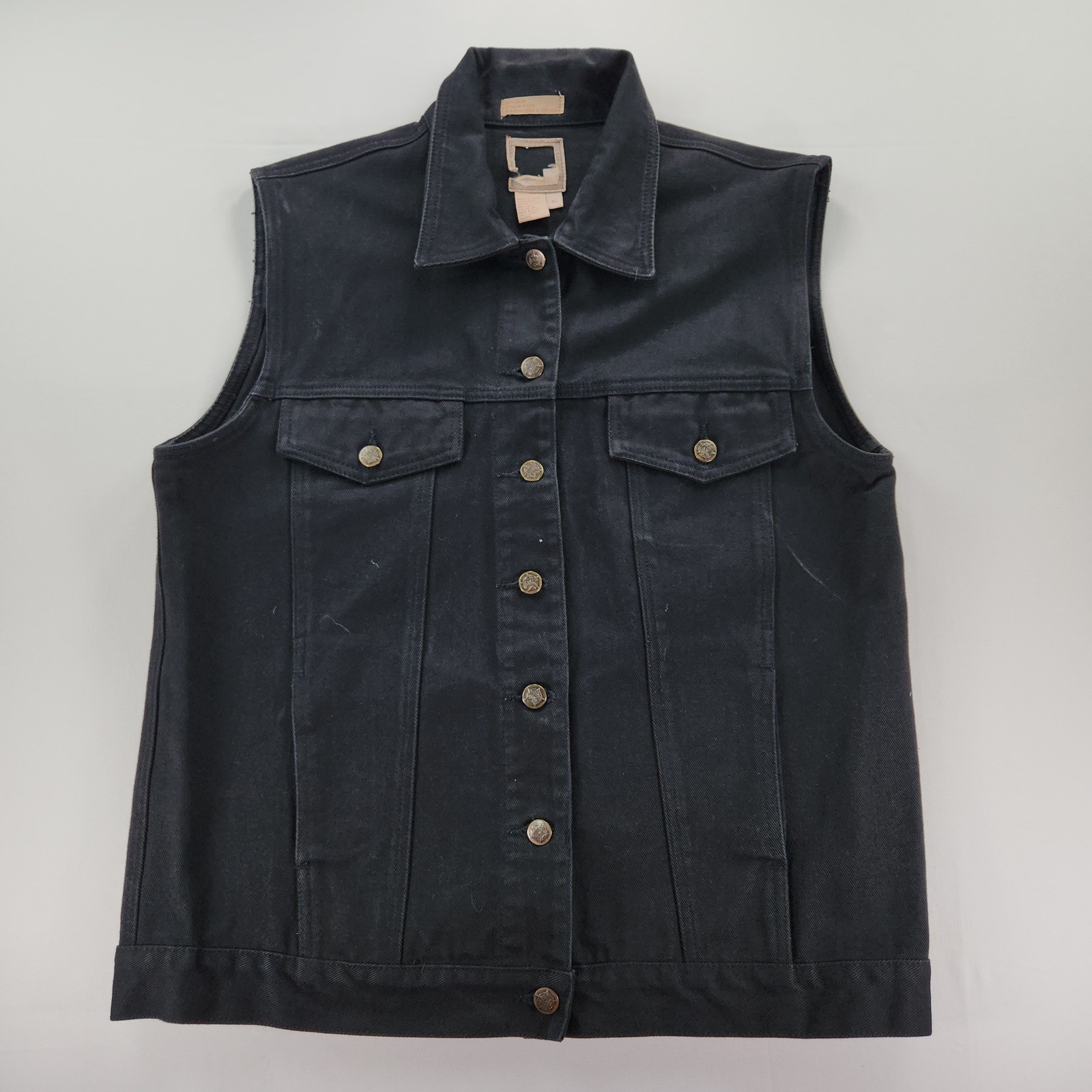 Vintage Black Denim Vest Button Front Cotton Western Workwear XL Women’s