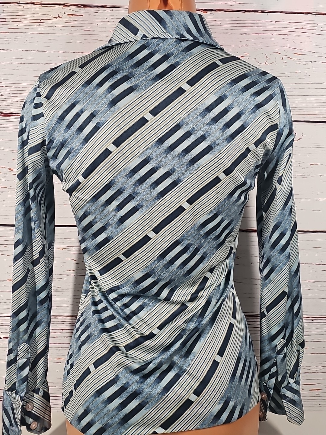Vintage Organically Grown Oh Gee! Arpeja Button Front Shirt Blue Gold Stripes M