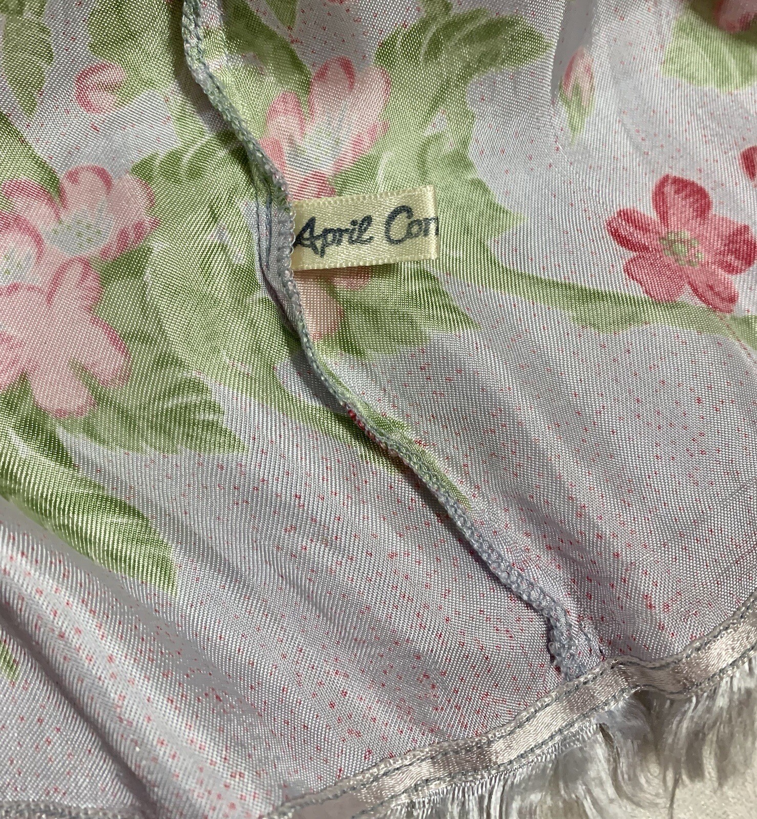 April Cornell Top And Skirt Set Blue And Pink Satin Flowers Size L NWT