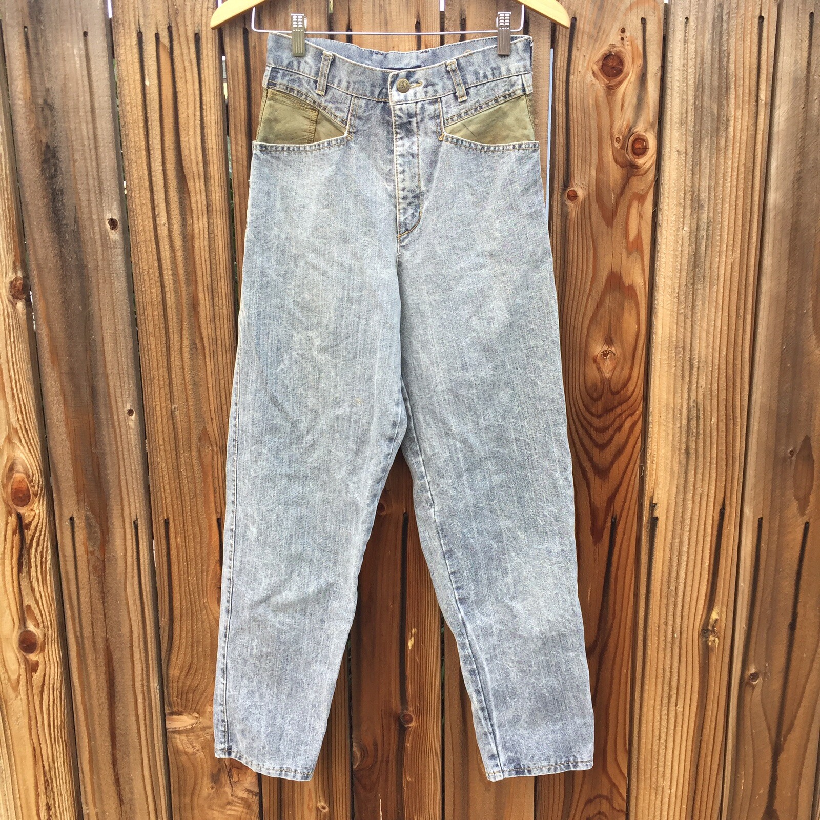 VTG Guess Mom Jeans High Waist Denim Leather USA Georges Marciano Distressed 27