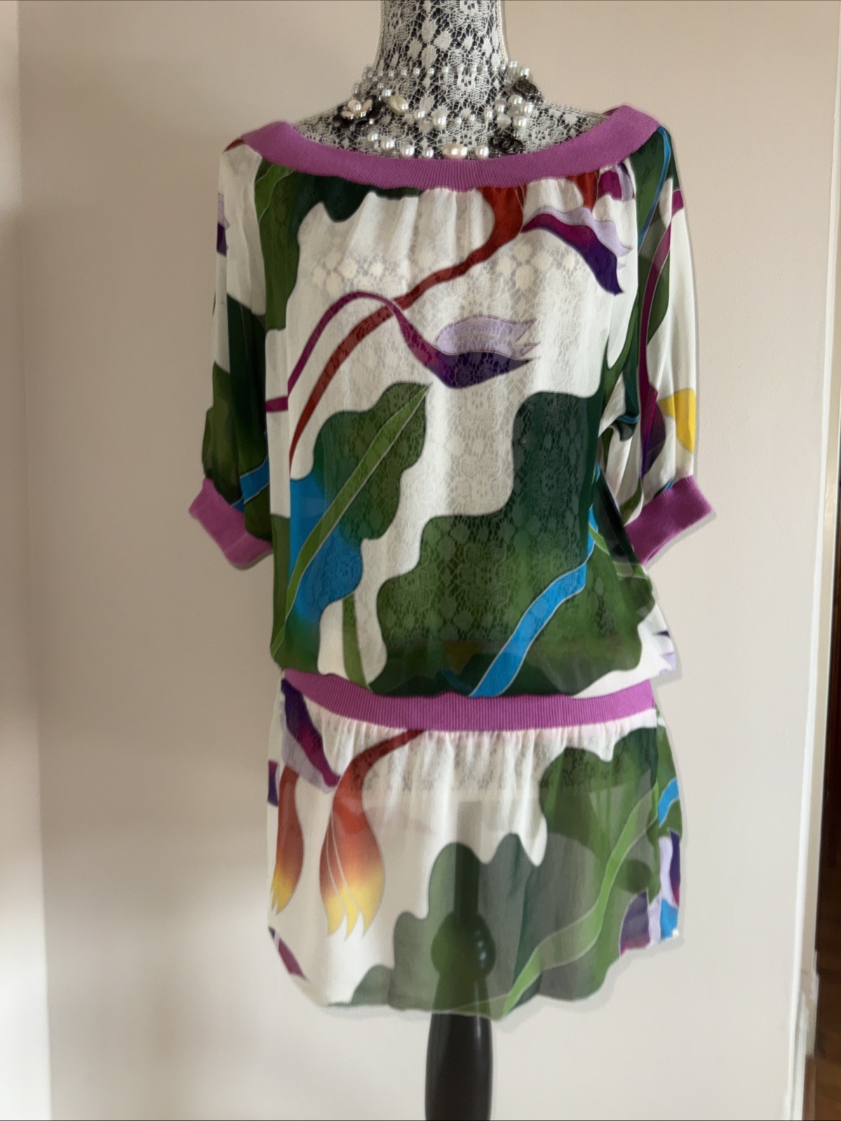 NEW! Anna Studio 💯 % Silk Farm Multicolor Tunic Dress Beach Coverups M/L