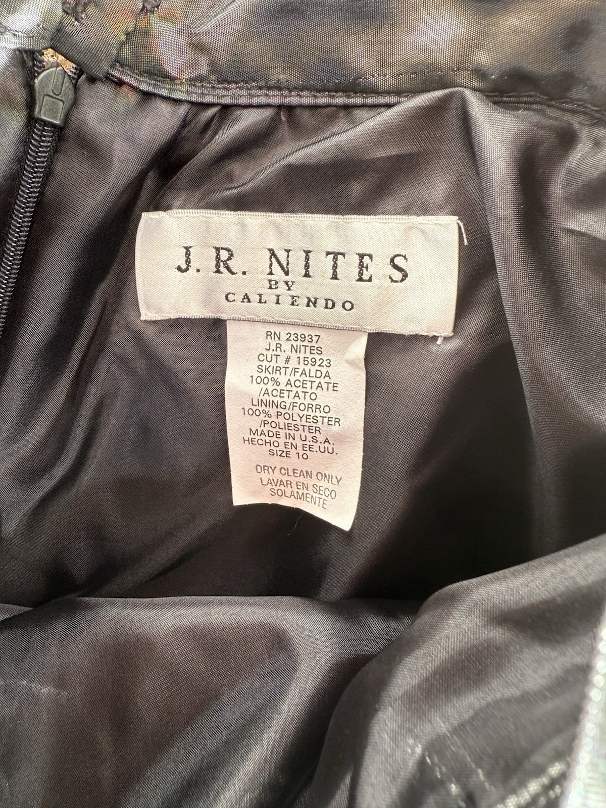 JR NITES BY CALIENDO Black Satin Maxi A-Line Skirt 10 Formal Ball Vintage Glam