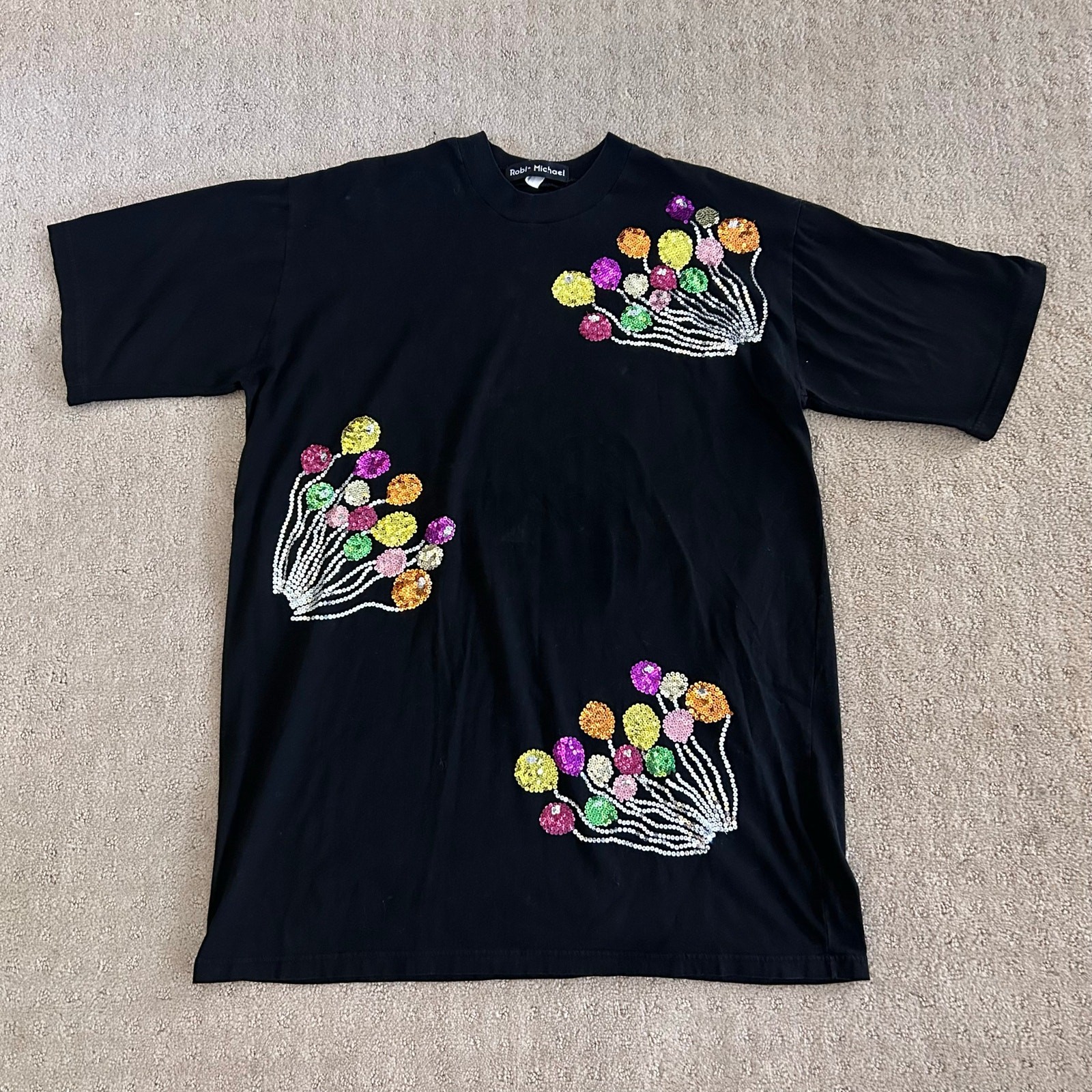 Vintage Sequin Graphic Tee 80s Party Balloon Theme One Size
