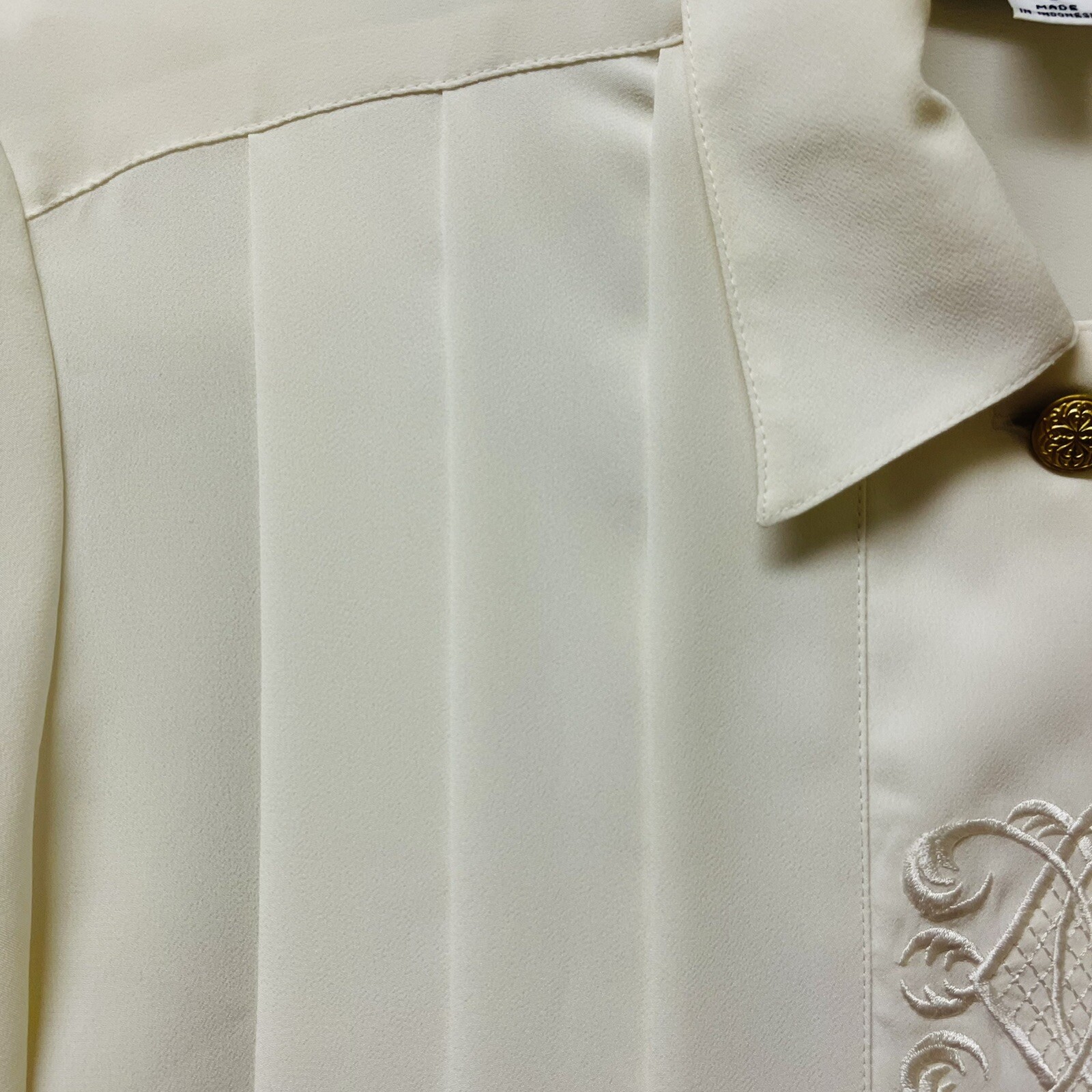 Leslie Fay Retro Blouse Womans 6 Cream VTG Secretary Modest Embroidery Career