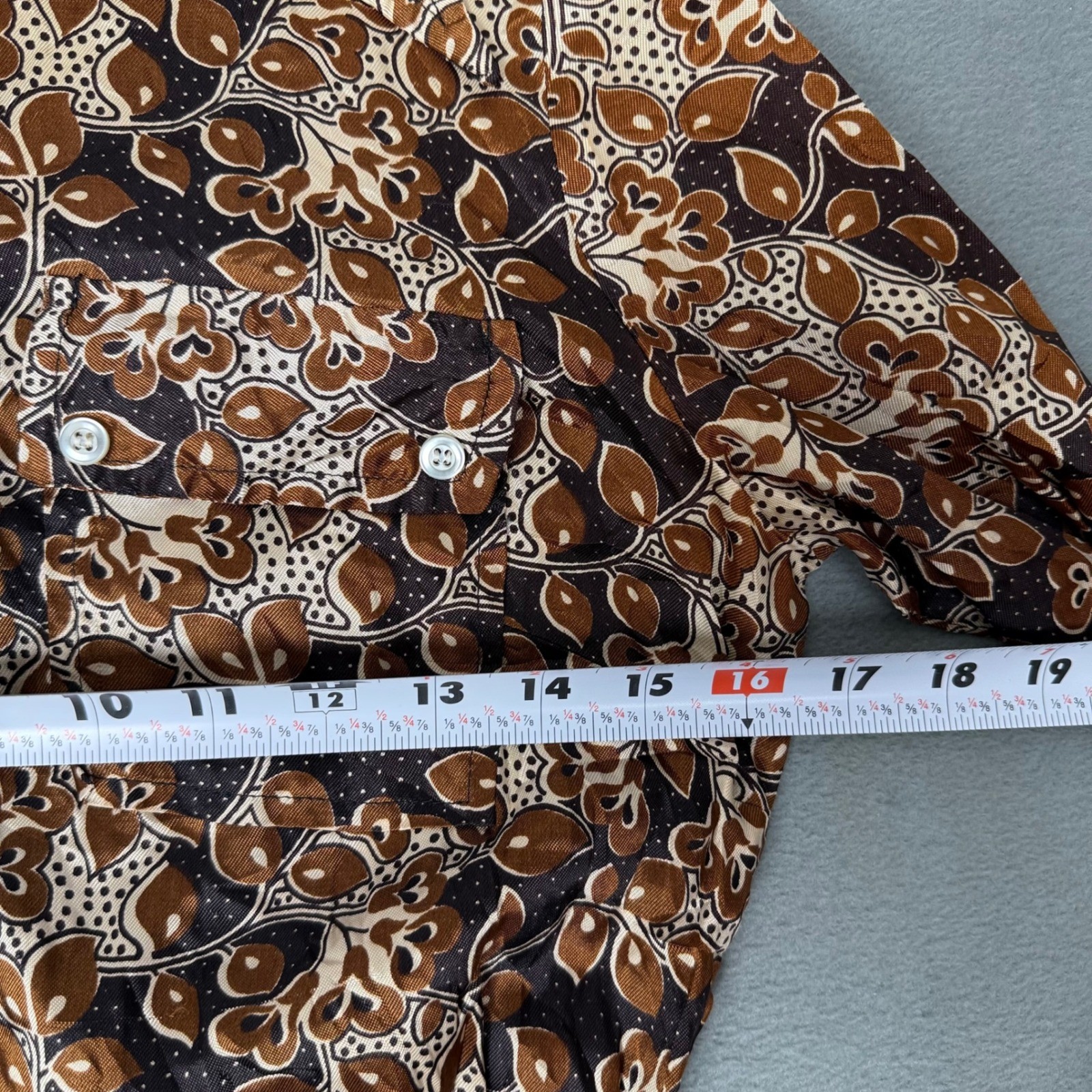 Vintage 70s Whistle Stop Shirt Dress Zip Front Leaf Print Brown Boho S/M