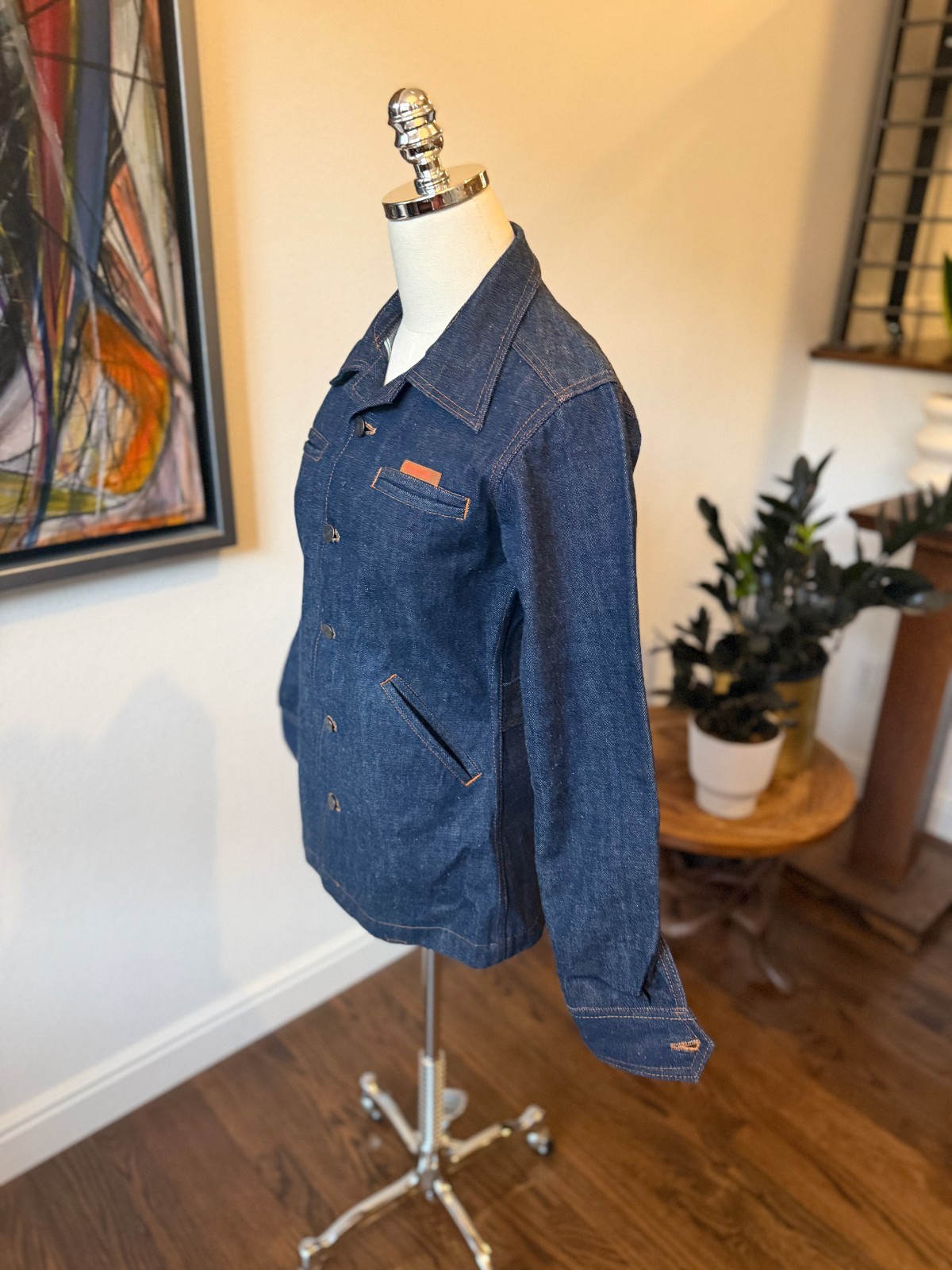 Vintage 70s Palmor’s Denim Jacket Deadstock NWOT Unworn Tunic Orange Stitching