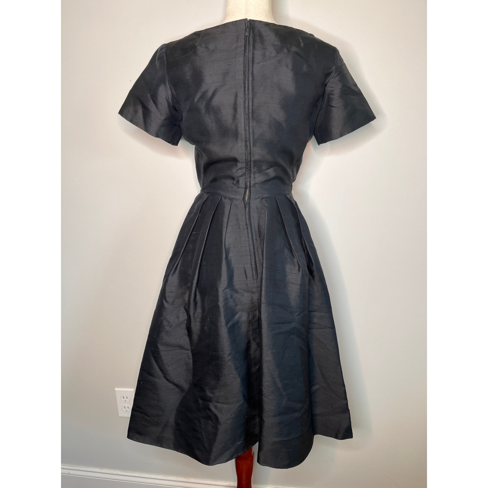1950s Rare Christian Dior Black Silk Couture Bows New Look Old Money Tea Dress M
