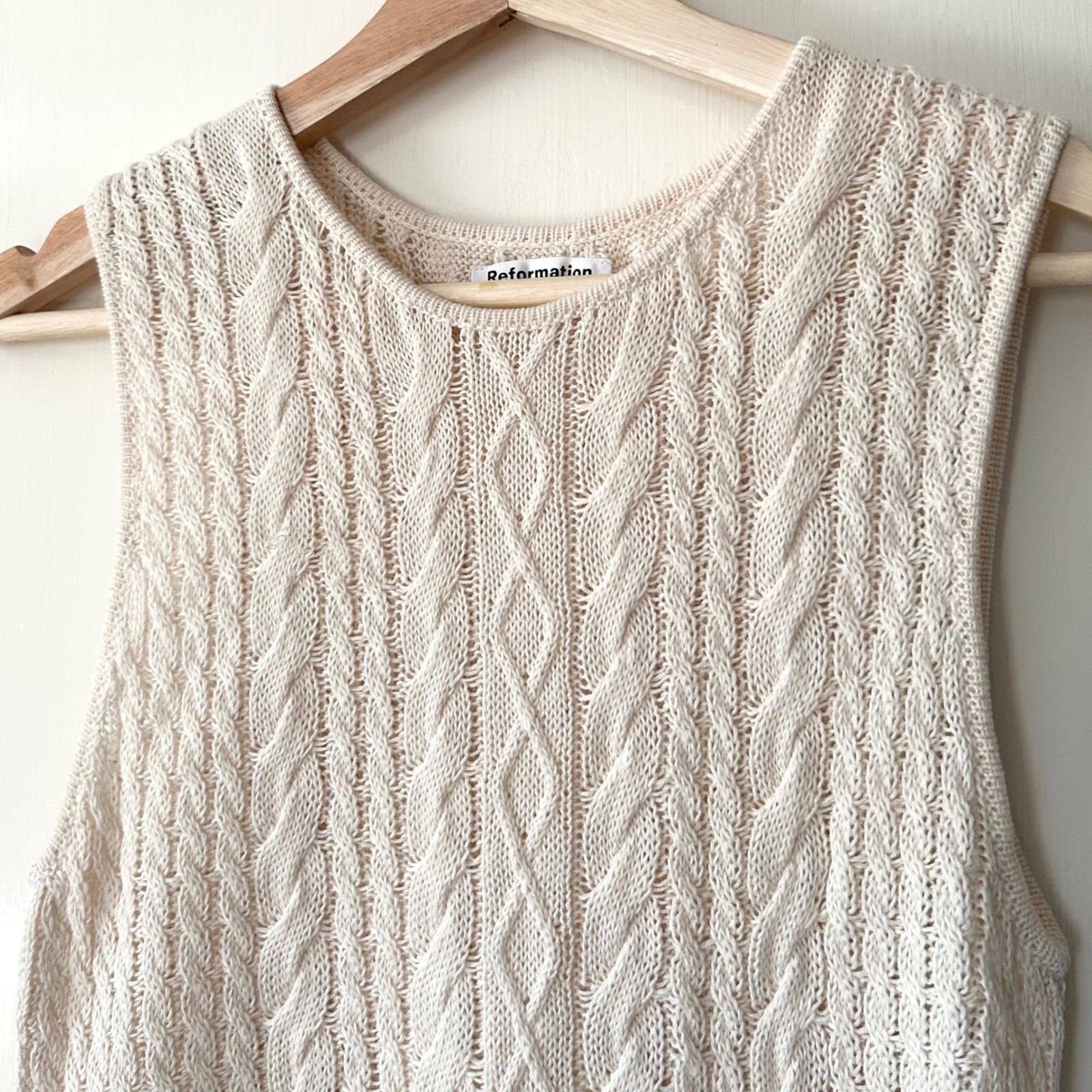 Reformation Ginetta Linen Blend Novelty Sweater Tank Cream XS Old Money Coastal