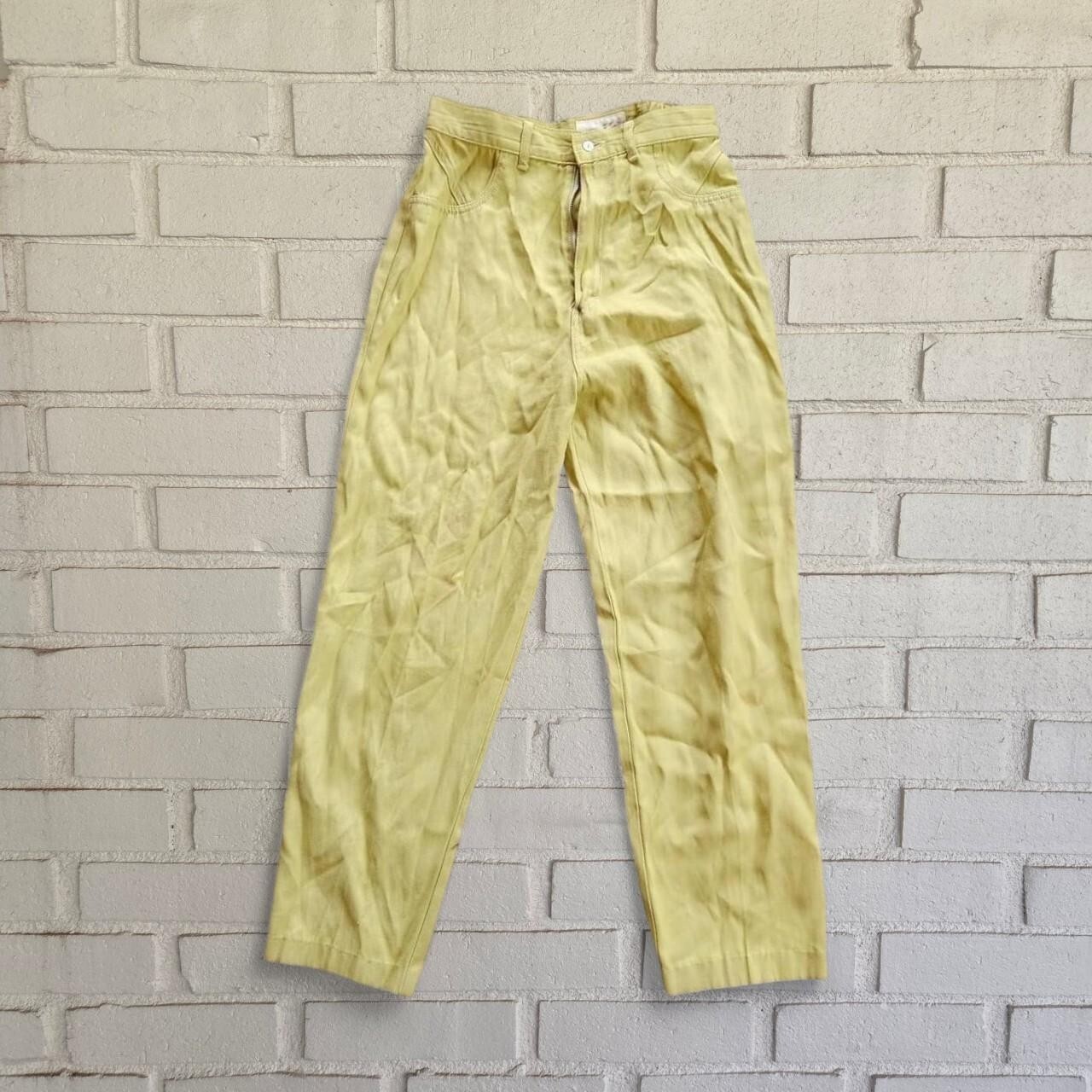 Vtg 90s Lime Green Pants, Caché, Cotton, Acetate, 26″ – 30″ Waist