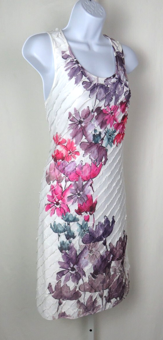 VTG 1980s 90s FLORAL DRESS CHRISTOPHER & BANKS SIZE SMALL RUFFLES POLY SPANDEX