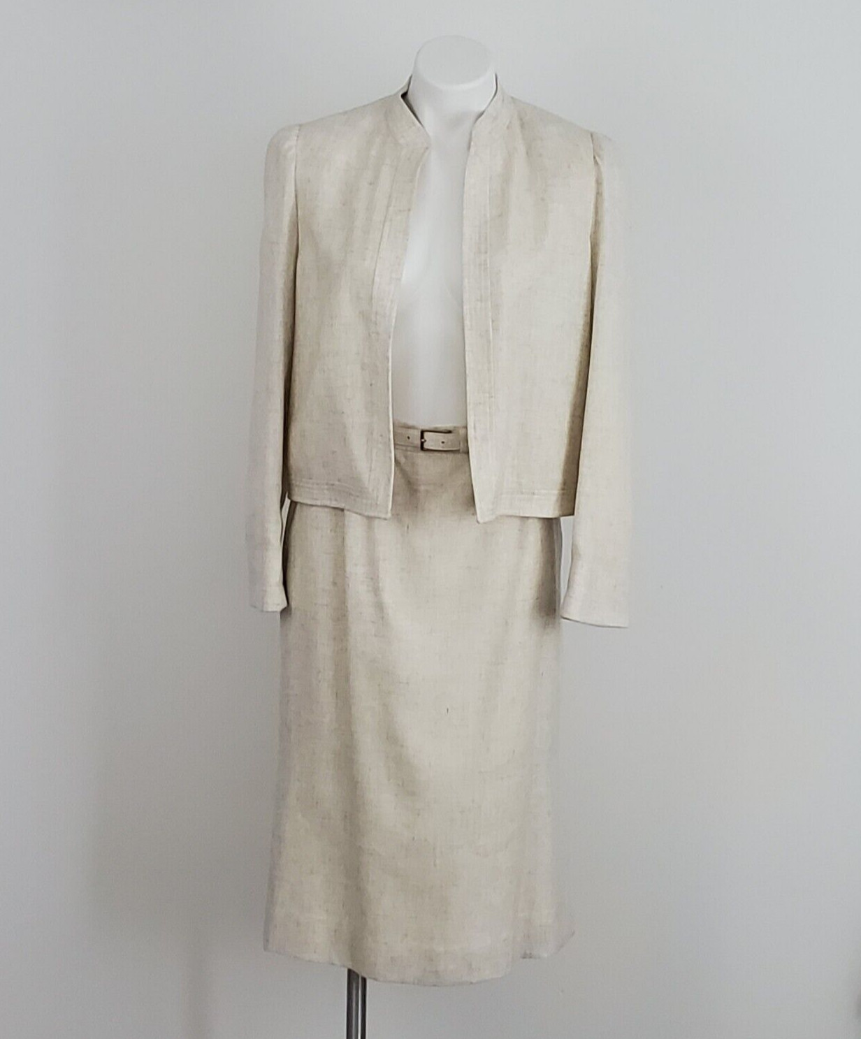 Vintage 1990s JH Collectables Union Made Skirt Set With Belt, M, Cream