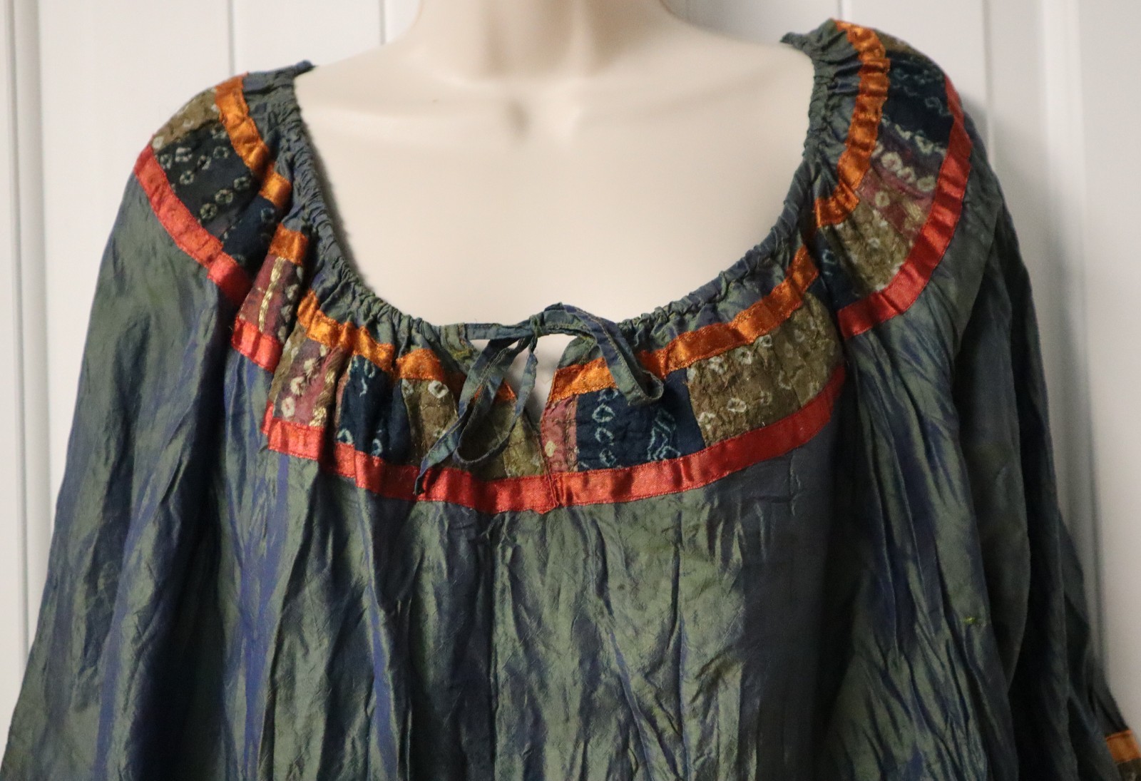 Vintage 1990s ANU by Natural womens Bohemian pure silk sheer blouse size XL