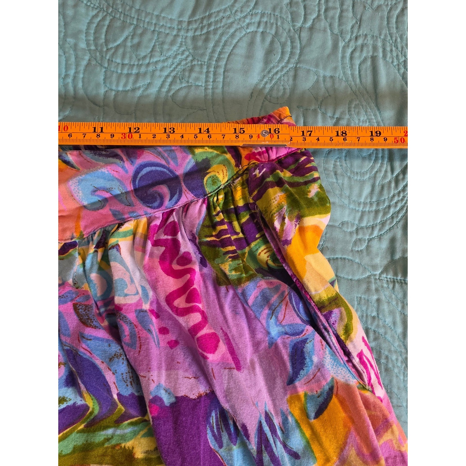 Vintage Art To Wear Boho Abstract Painterly Print Midi Skirt Multi-Color L