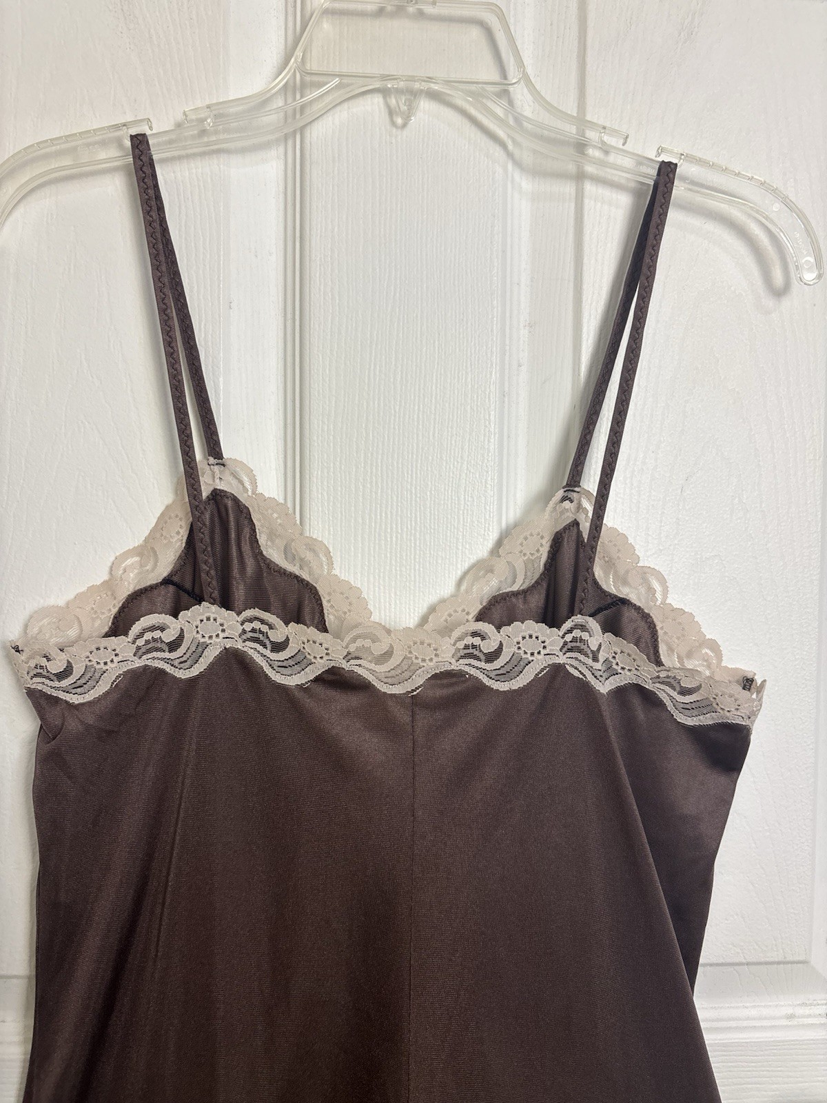 Vtg 70s 80s Chocolate Brown Lace Trim Teddy Romper Lingerie 38 Nylon USA