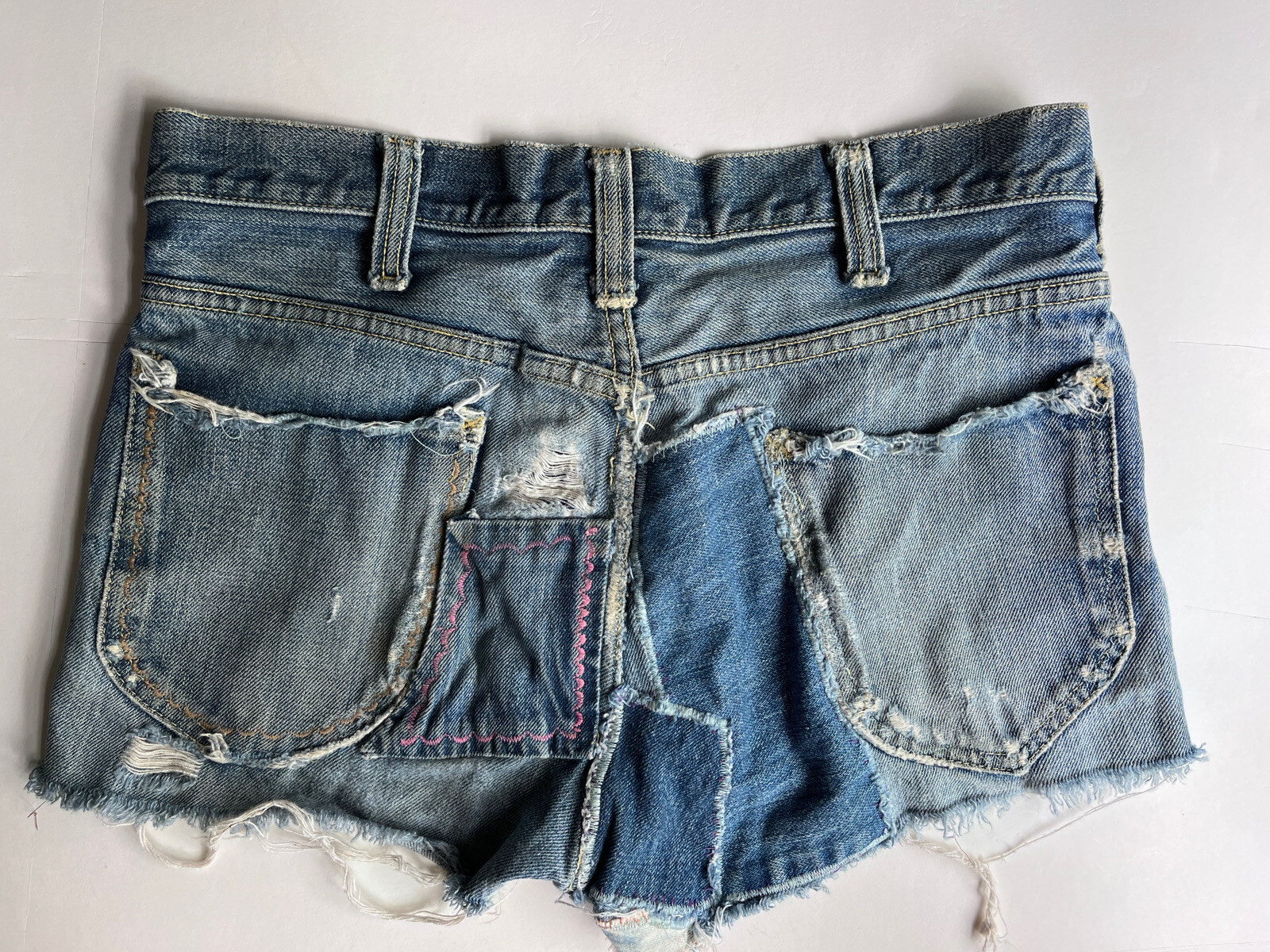 Vintage 1970s cut-offs Lee Denim Jeans Shorts Patched Repaired 28″ Waist