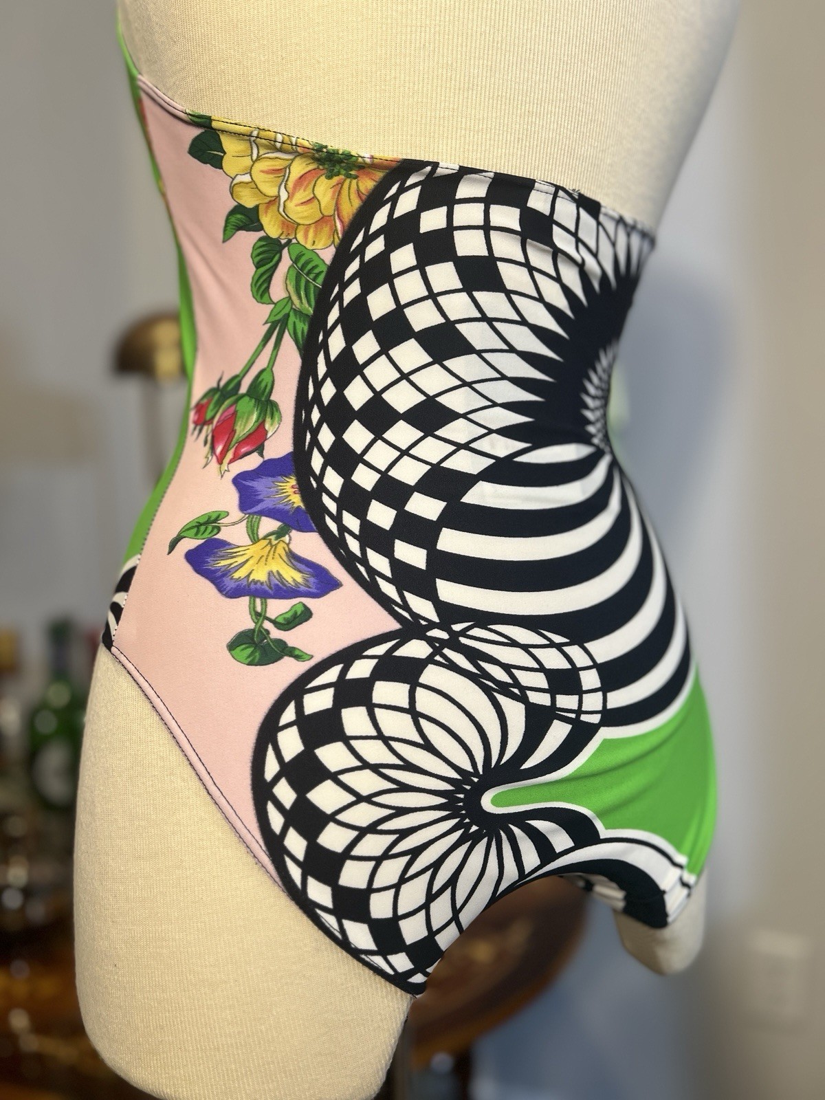 Vintage 1990s Versus by Gianni Versace Optical Floral Swimsuit
