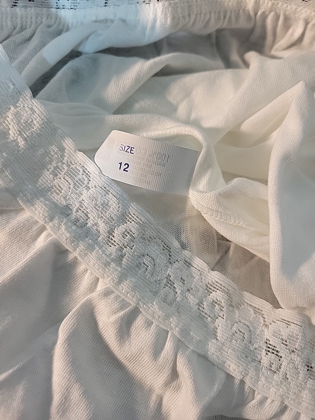 1 Pair 80s Pastel Lace Trim 100% Cotton Granny Panty White Sz 12 USA High Waist