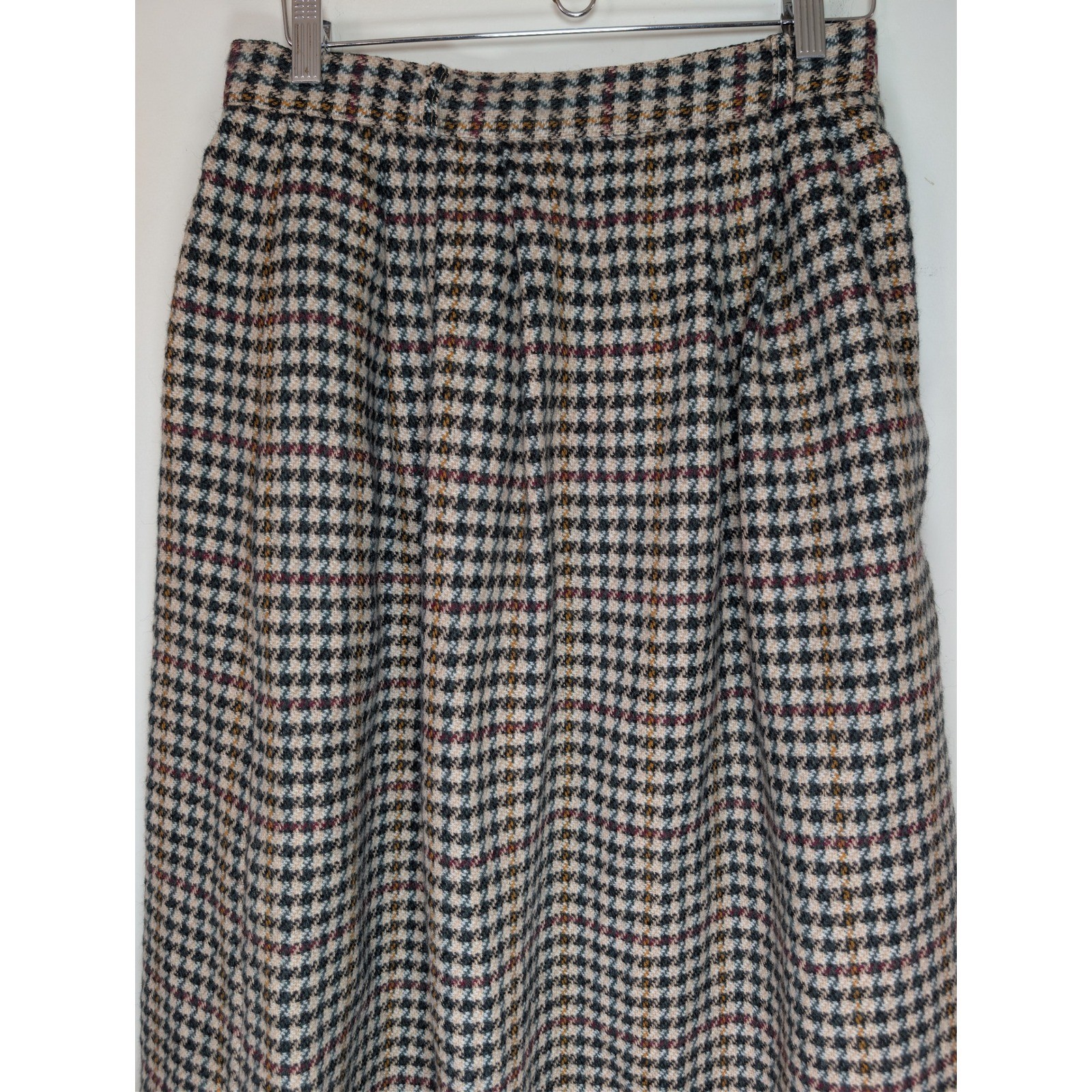 AUSTIN HILL Vintage 100% Wool Tweed Houndstooth Midi Skirt Pockets 10 Academia