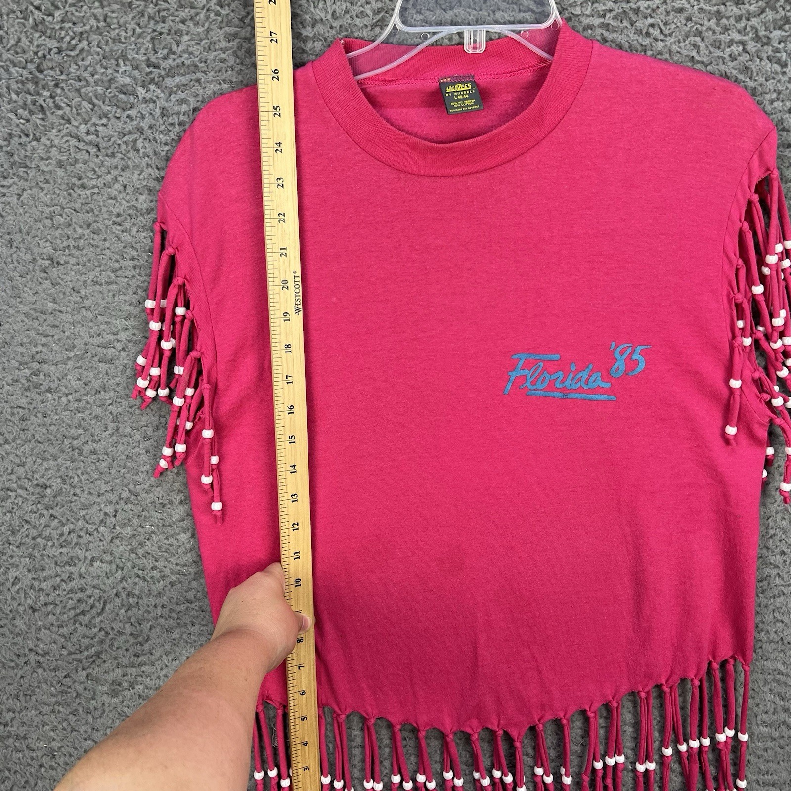 Vtg 1985 Florida Destination Shirt Women’s Large Pink Beaded Retro Beach Casual