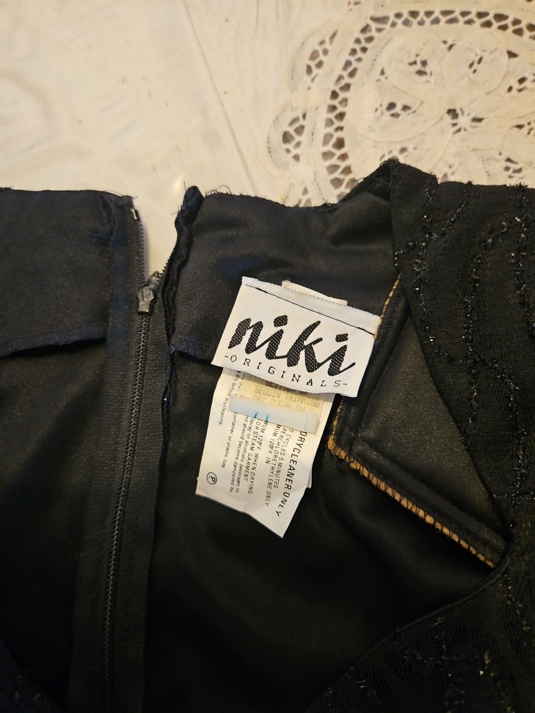 Niki Originals Black Sparkle Vintage Dress. Size 4 Long Sleeve Shoulder Pads