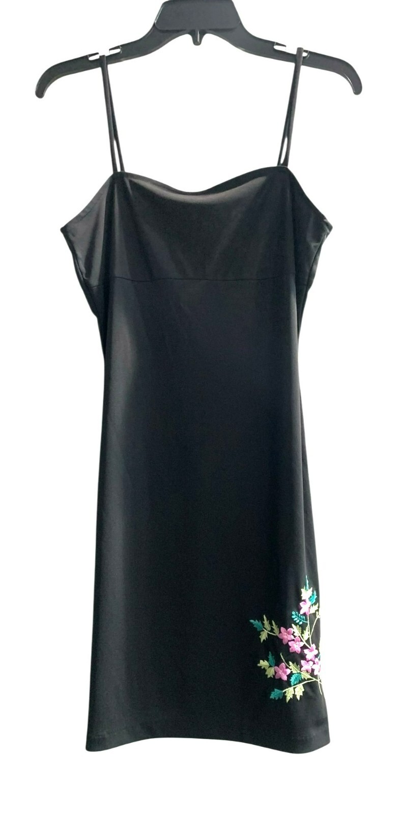 Black Alyn Paige Y2K 90s Slip Dress Floral Embroidery Spaghetti Straps USA M