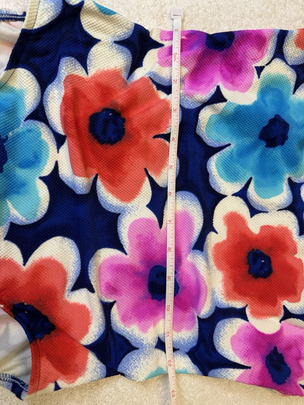 VTG Jantzen One Piece Swimsuit Size 12 Floral Pink Blue Navy 90s Made in USA