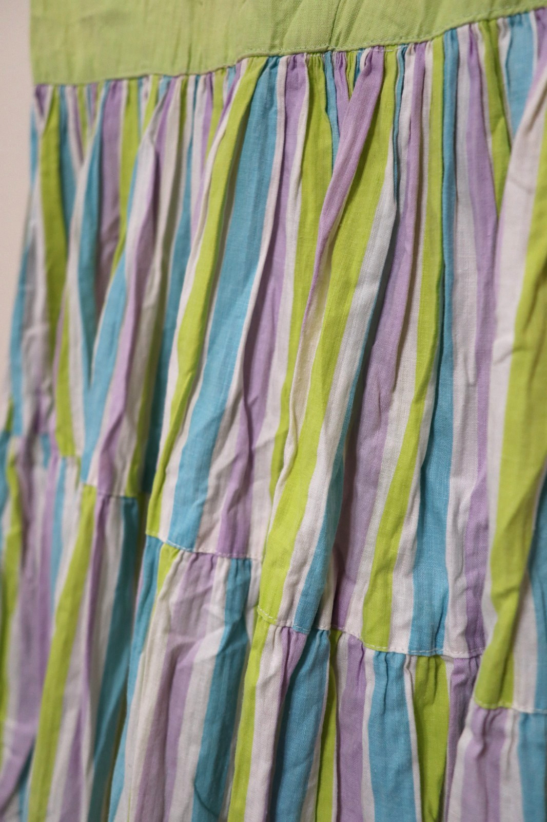50s Abby Kent Chartreuse Stripe Sleeveless Tiers Full Skirt Day Dress Women XS 0