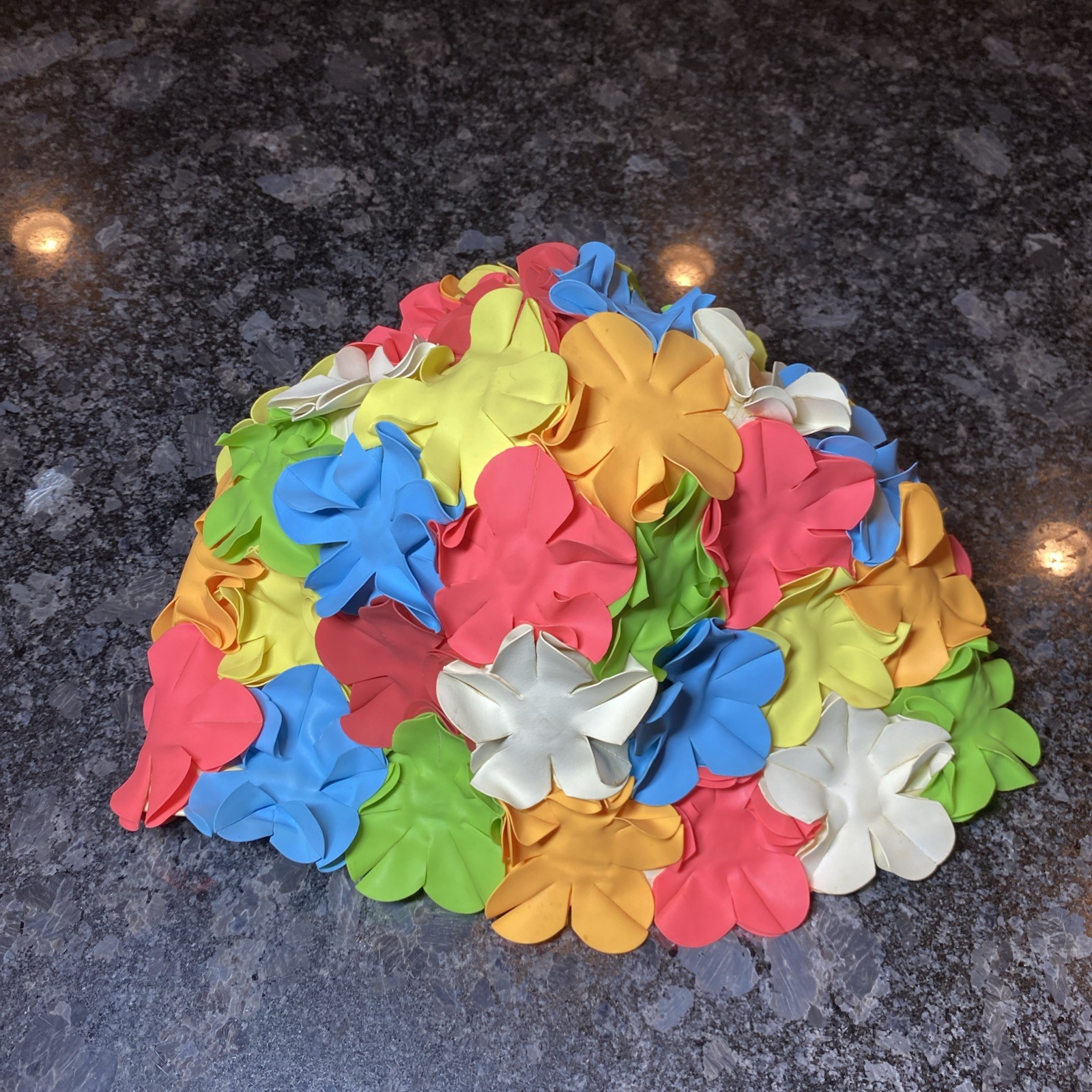 Vintage Swim Cap Flower Multicolor Rubber Petal 1960s Retro Style Bathing Cap